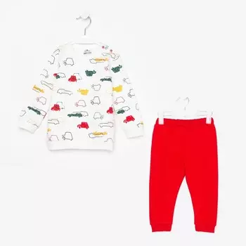 Комплект (кофточка /штанишки), цвет молочный/красный, рост 86-92