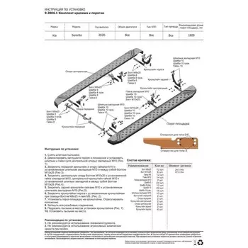 Комплект крепежа к порогам Rival Volkswagen Amarok I поколение рест 2016-2020, сталь