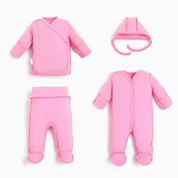Комплект Крошка Я Newborn (распашонка, ползунки, чепчик, комбинезон) р. 50-56, розовый