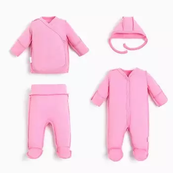 Комплект Крошка Я Newborn (распашонка, ползунки, чепчик, комбинезон) р. 62-68, розовый