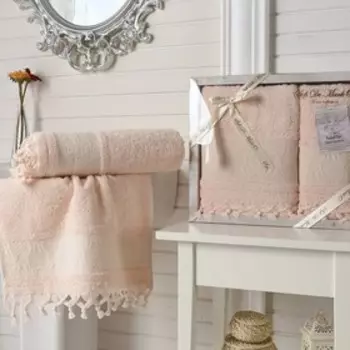 Комплект махровых полотенец Damask Kozali, 50 × 90 см - 1 шт, 70 × 140 см - 1 шт, абрикос