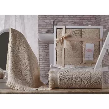 Комплект махровых полотенец Esra, размер 50 х 90 - 1 шт, 70 х 140 - 1 шт, цвет бежевый