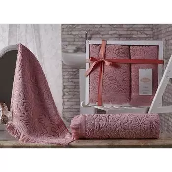 Комплект махровых полотенец Esra, размер 50 х 90 - 1 шт, 70 х 140 - 1 шт, цвет розовый
