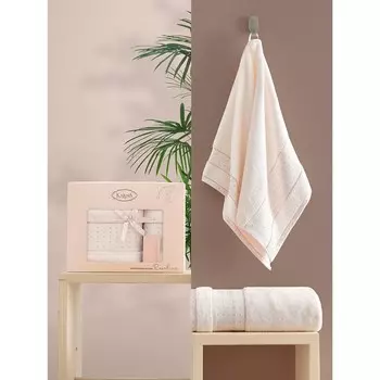 Комплект махровых полотенец KARNA ROSALINA, размер 50x90 см - 2 шт, 70х140 см- 2 шт, цвет кремовый