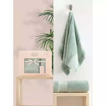 Комплект махровых полотенец KARNA ROSALINA, размер 50x90 см - 2 шт, 70х140 см- 2 шт, цвет зеленый