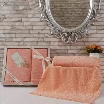 Комплект махровых полотенец Rakela, 50 × 90 см - 1 шт, 70 × 140 см - 1 шт, абрикос