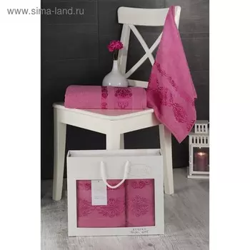 Комплект махровых полотенец «Rebeka», размер 50 х 90 см - 1 шт., 70 х 140 см - 1 шт., розовый