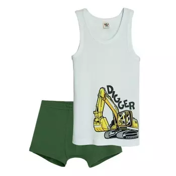 Комплект: майка и трусы-боксеры для мальчика, рост 122-128 см, цвет белый/хаки