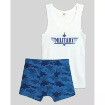 Комплект: майка и трусы-боксеры для мальчика, рост 164 см, цвет белый/индиго