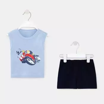 Комплект (майка, шорты) для мальчика, цвет голубой/чёрный, рост 68 см