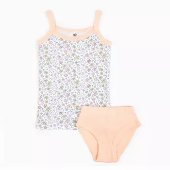 Комплект (майка, трусы) для девочки, цвет белый/персиковый, рост 92 см,