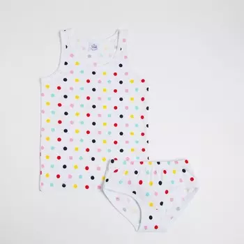 Комплект (майка,трусы) для девочки, цвет белый/принт горох, рост 122 см