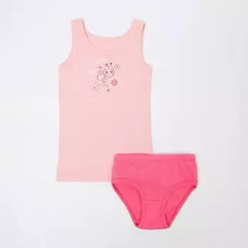 Комплект (майка,трусы) для девочки К1499-7367, цвет коралл,бежевый, рост 110 см (60)