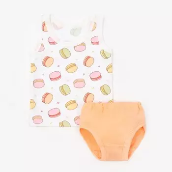 Комплект (майка,трусы) для девочки «Macaron», цвет белый/персик, рост 74 см