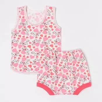 Комплект (майка,трусы на подгузник) детский, цвет белый/кошки, рост 74 см