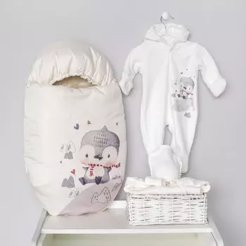 Комплект на выписку «Акварель пингвин» зимний, рост 56-62 см, 5 предметов, цвет молочный