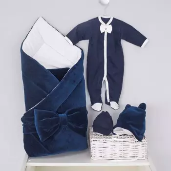 Комплект на выписку демисезонный KinDerLitto «Юный джентльмен», 5 предметов, рост 50-56 см, цвет синий