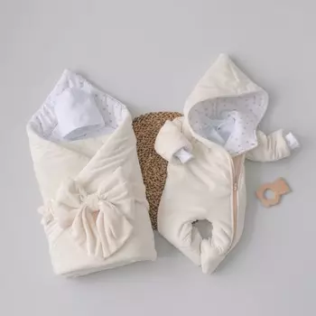 Комплект на выписку демисезонный KinDerLitto «Пломбир», 5 предметов, рост 50-56 см, цвет молочный