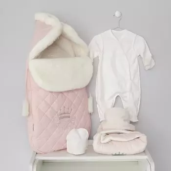 Комплект на выписку «Империя» зимний, рост 56-62 см, 5 предметов, цвет розовая пудра