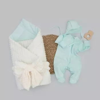 Комплект на выписку KinDerLitto «Новый Первый гардероб», 4 предмета, рост 50-56 см, цвет молочный, мята