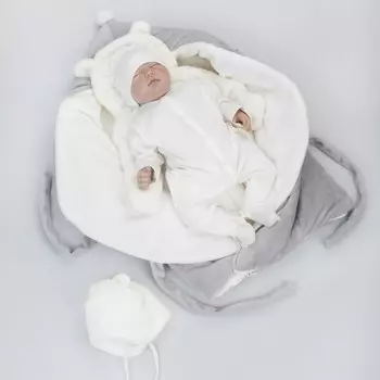 Комплект на выписку KinDerLitto «Веснушка», 5 предметов: одеяло-конверт, шапочка, комбинезон-слип, комбинезон, шапочка, демисезонный, рост 50-56 см, цвет серый