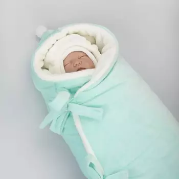 Комплект на выписку KinDerLitto «Веснушка», 5 предметов: одеяло-конверт, шапочка, комбинезон-слип, комбинезон, шапочка, демисезонный, рост 50-56 см, цвет мята