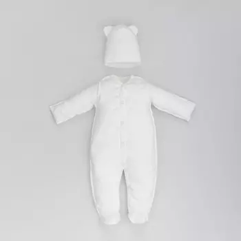 Комплект на выписку KinDerLitto «Веснушка», 5 предметов: одеяло-конверт, шапочка, комбинезон-слип, комбинезон, шапочка, демисезонный, рост 50-56 см, цвет молоко