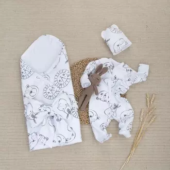 Комплект на выписку KinDerLitto «Звери на белом», 4 предмета, рост 50-56 см