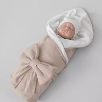 Комплект на выписку: конверт, комбинезон, шапочка, бант, рост 50-56 см, цвет капучино