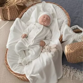 Комплект на выписку KinDerLitto «Узелок», 4 предмета, рост 50-56 см, цвет молоко