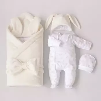 Комплект на выписку «Зайка», рост 50-56 см, цвет молочный