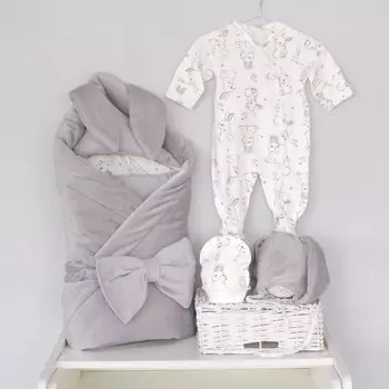 Комплект на выписку «Зайка», рост рост 50-56 см, цвет серый