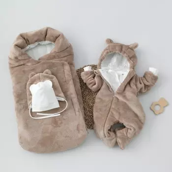 Комплект на выписку зимний KinDerLitto «Домовёнок», 5 предметов, рост 56-62 см, цвет капучино