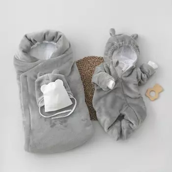 Комплект на выписку зимний KinDerLitto «Домовёнок», 5 предметов, рост 56-62 см, цвет серый