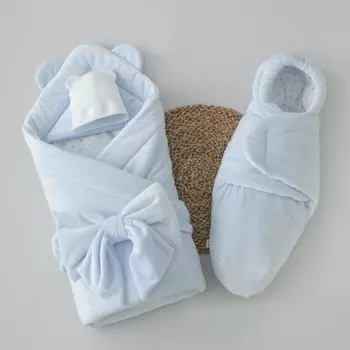 Комплект на выписку зимний KinDerLitto «Медвежонок», 5 предметов, рост 56-62 см, цвет голубой