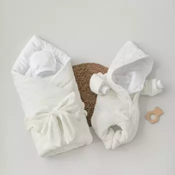 Комплект на выписку зимний KinDerLitto «Пломбир звёздочки», 5 предметов, рост 56-62 см, цвет молоко