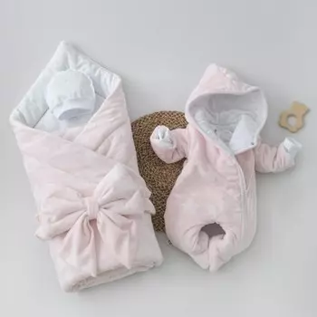 Комплект на выписку зимний KinDerLitto «Пломбир звёздочки», 5 предметов, рост 56-62 см, цвет розовый