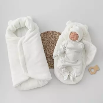 Комплект на выписку зимний KinDerLitto «Пушистый мишка», 5 предметов, рост 56-62 см, цвет молоко