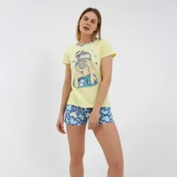 Комплект «Надежда» женский (футболка, шорты) цвет жёлтый/синий, размер 48