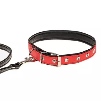 Комплект ошейник (58х2.5 см) и поводок (130х1.4 см) из экокожи, красный с чёрным