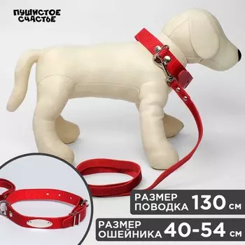 Комплект ошейник (40-54х2.5 см) и поводок (130х1.2 см) рептилия, красный