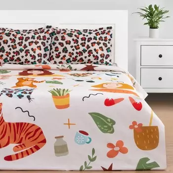 Комплект: пододеяльник и 2 наволочки House party 175х215 см, 50х70 см - 2 шт, 100% хлопок