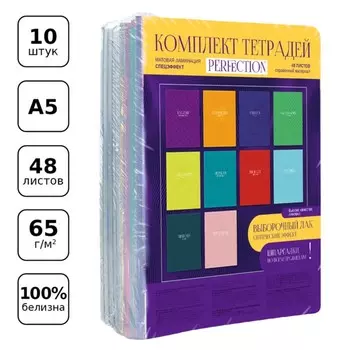 Комплект предметных тетрадей 10 предметов 48 листов, Monocolor Perfection, обложка мелованный картон, матовая ламинация, выборочный лак, блок офсет 65 г/м2
