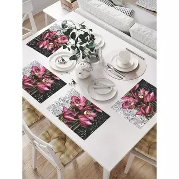 Комплект салфеток для сервировки стола «Цветочное разделение», прямоугольные, размер 32х46 см, 4 шт