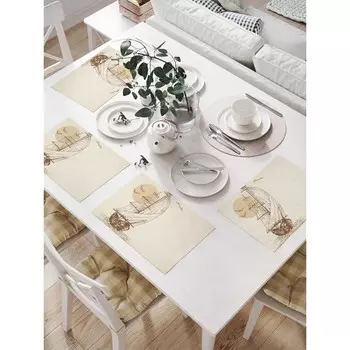 Комплект салфеток для сервировки стола «Начертания корабля в море», прямоугольные, размер 32х46 см, 4 шт