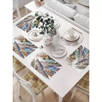 Комплект салфеток для сервировки стола «Декоративные перья», прямоугольные, размер 32х46 см, 4 шт