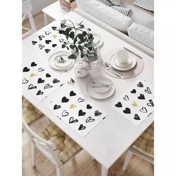 Комплект салфеток для сервировки стола «Рисунки сердец», прямоугольные, размер 32х46 см, 4 шт