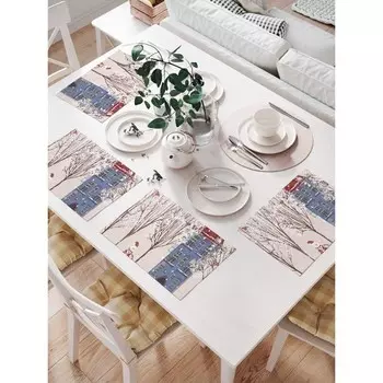 Комплект салфеток для сервировки стола «Снеговик во дворе», прямоугольные, размер 32х46 см, 4 шт