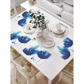 Комплект салфеток для сервировки стола «Два синих цветка», прямоугольные, размер 32х46 см, 4 шт