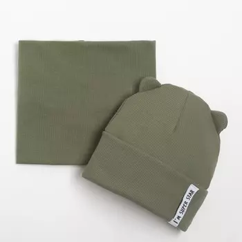 Комплект (шапка,снуд) детский, цвет хаки, размер 50-54